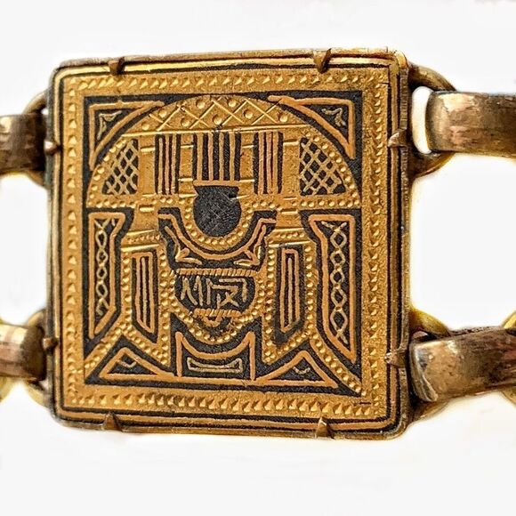 Art Deco Antique bracelet Am Double gold black design safety chain elegant - Picture 7 of 9